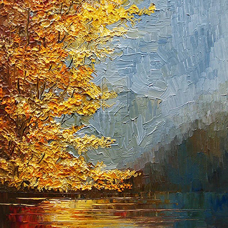 Flusslandschaft Herbst Detail Textur Ölgemälde